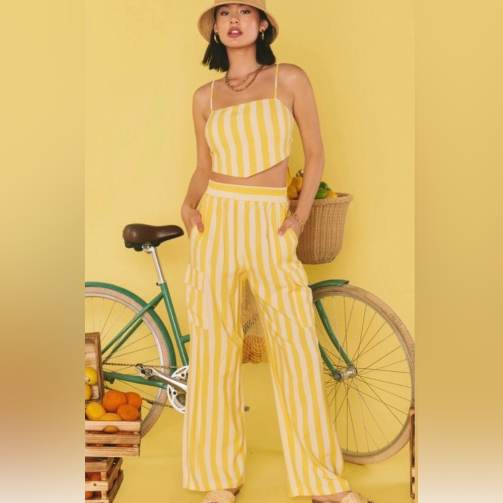Show Me Your MuMu Yellow and White Striped Jumpsuit selling as a SET 💛